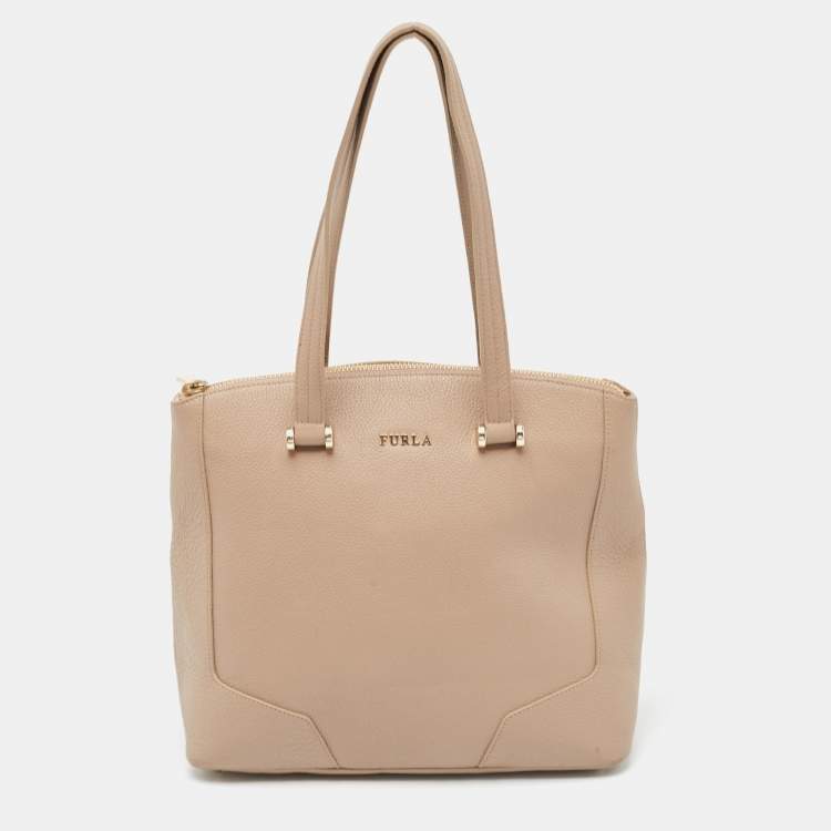 Pre Owned Furla Beige Leather Top Zip Tote