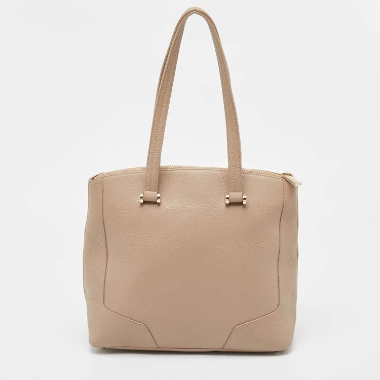 Pre Owned Furla Beige Leather Top Zip Tote