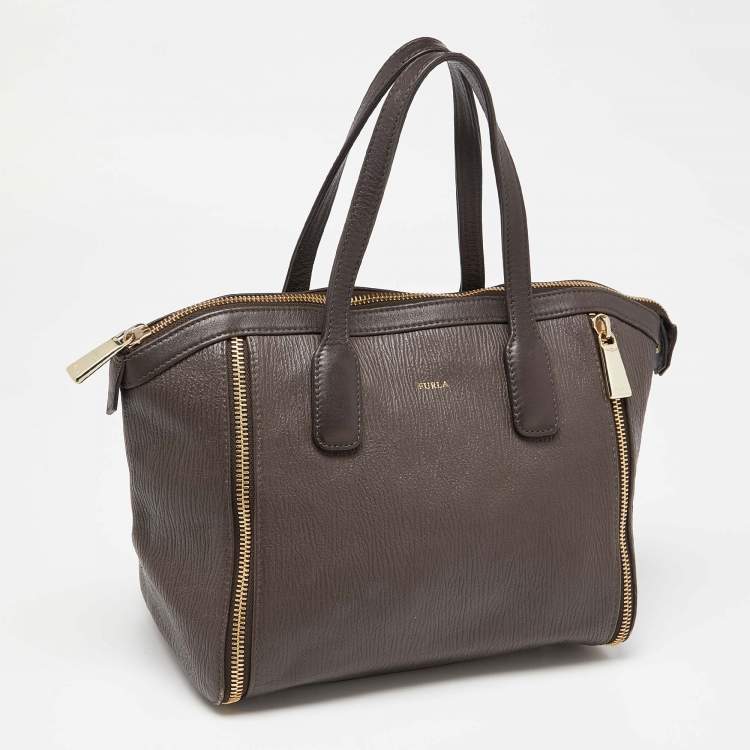 Pre Owned Furla Brown Leather Zip Satchel