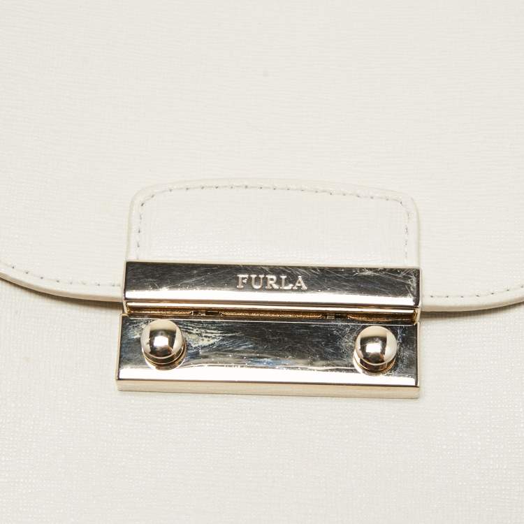 Pre Owned Furla Off White Leather Julia Top Handle Bag