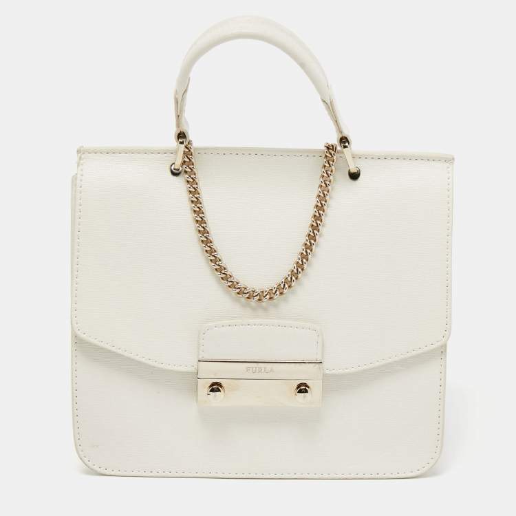 Pre Owned Furla Off White Leather Julia Top Handle Bag