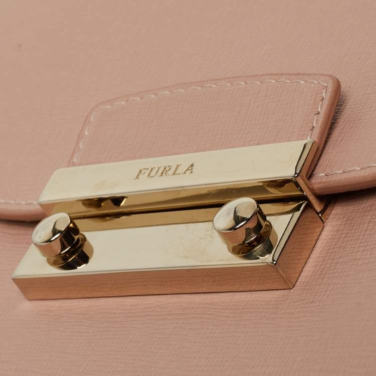 Pre Owned Furla Pink Leather Julia Top Handle Bag
