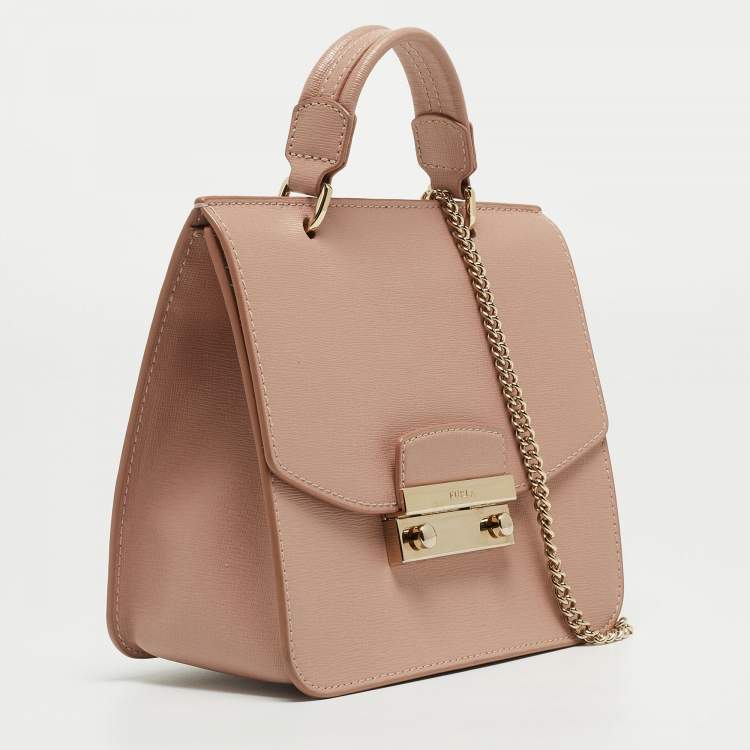 Pre Owned Furla Pink Leather Julia Top Handle Bag