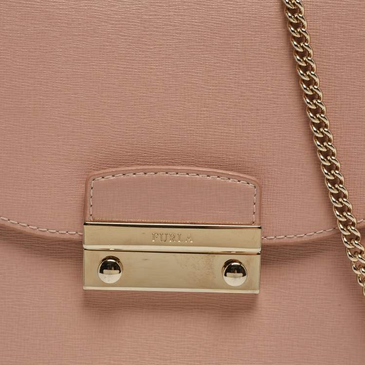 Pre Owned Furla Pink Leather Julia Top Handle Bag
