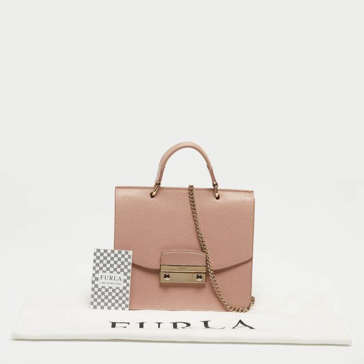 Pre Owned Furla Pink Leather Julia Top Handle Bag