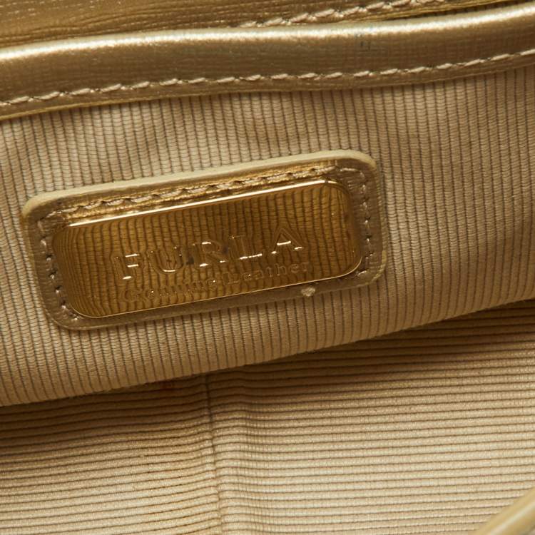 Pre Owned Furla Gold Leather Mini Metropolis Chain Crossbody Bag