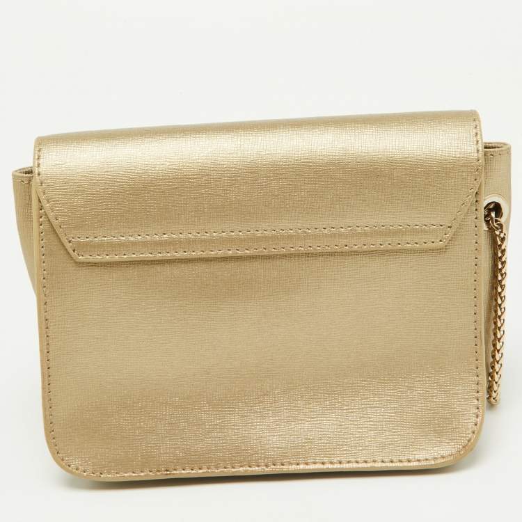 Pre Owned Furla Gold Leather Mini Metropolis Chain Crossbody Bag