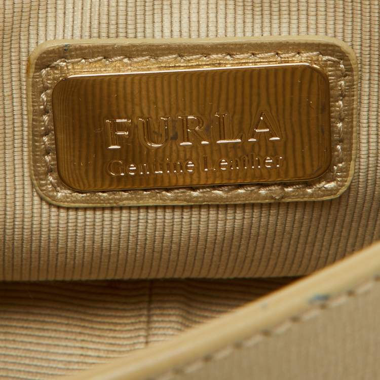Pre Owned Furla Gold Leather Mini Metropolis Chain Crossbody Bag