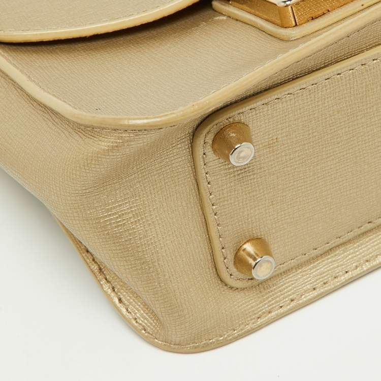 Pre Owned Furla Gold Leather Mini Metropolis Chain Crossbody Bag