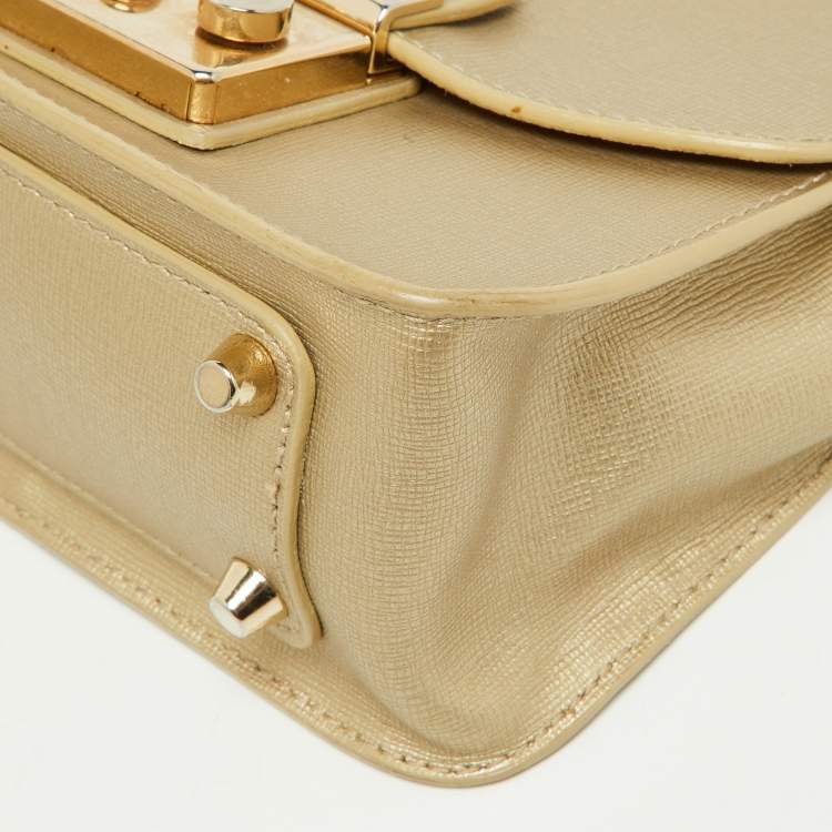Pre Owned Furla Gold Leather Mini Metropolis Chain Crossbody Bag