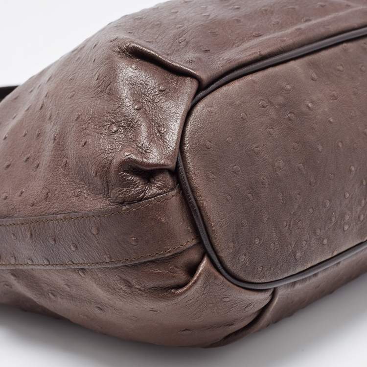 Pre Owned Furla Brown Ostrich Embossed Leather Crossbody Bag