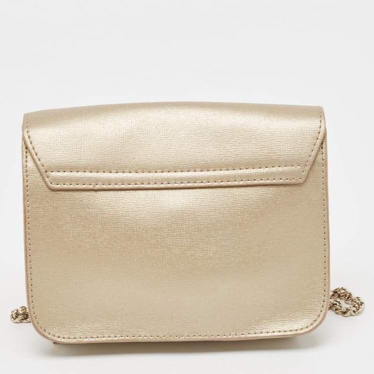 Pre Owned Furla Gold Leather Mini Metropolis Chain Crossbody Bag