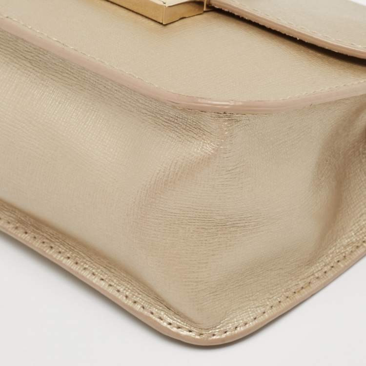 Pre Owned Furla Gold Leather Mini Metropolis Chain Crossbody Bag