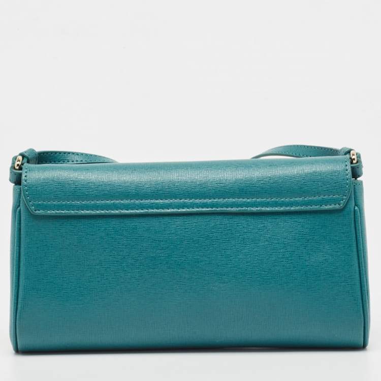 Pre Owned Furla Green Leather Flap Clutch Bag