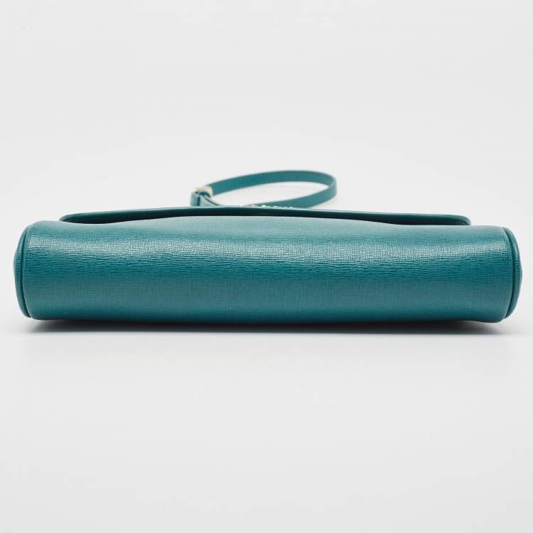 Pre Owned Furla Green Leather Flap Clutch Bag