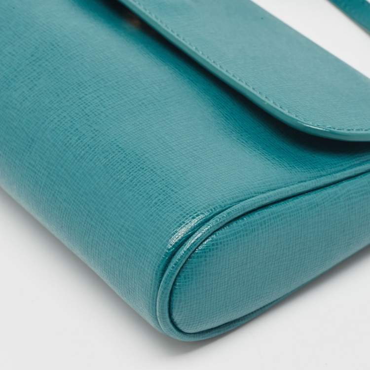 Pre Owned Furla Green Leather Flap Clutch Bag