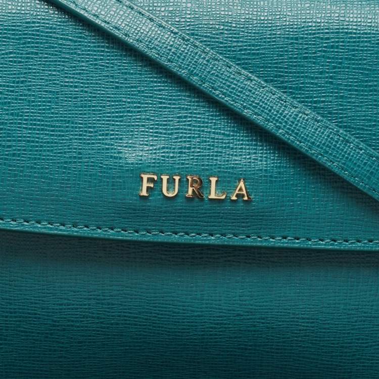 Pre Owned Furla Green Leather Flap Clutch Bag
