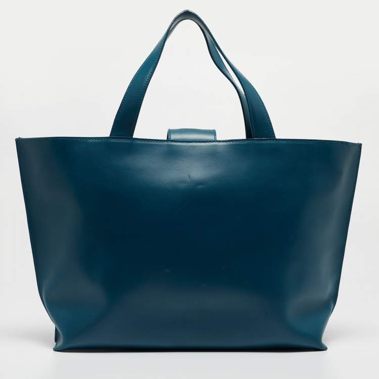 Pre Owned Furla Teal Leather Flap Tote