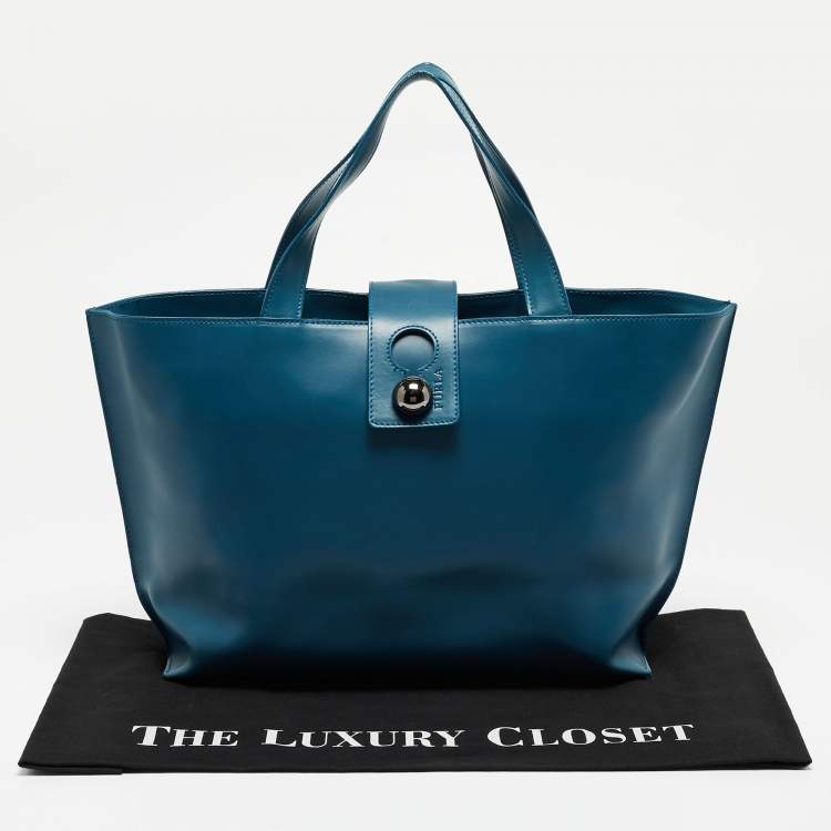 Pre Owned Furla Teal Leather Flap Tote