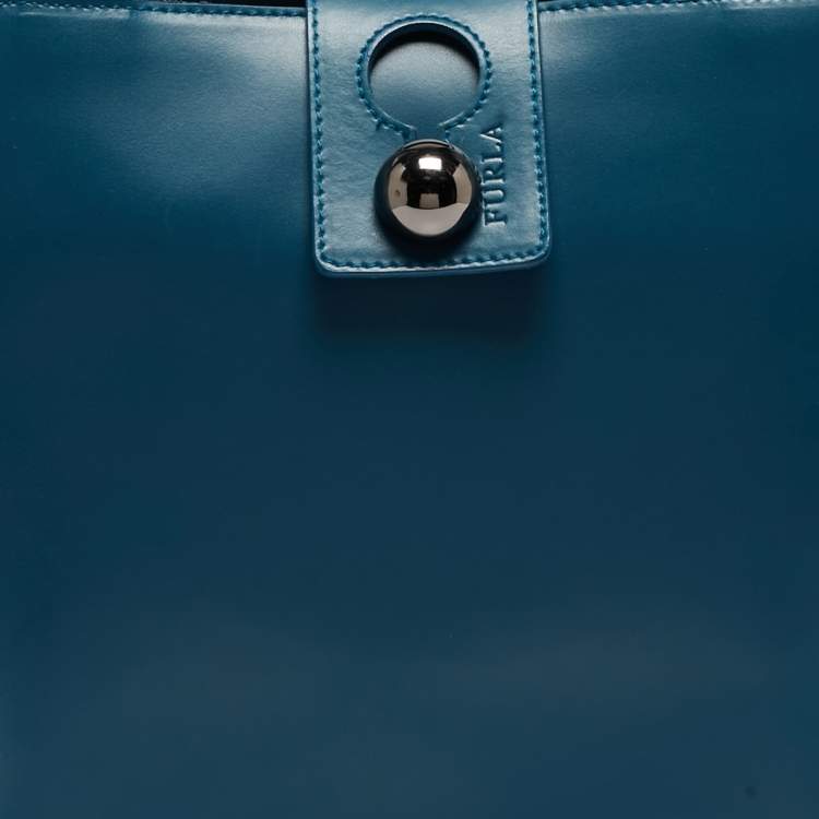 Pre Owned Furla Teal Leather Flap Tote