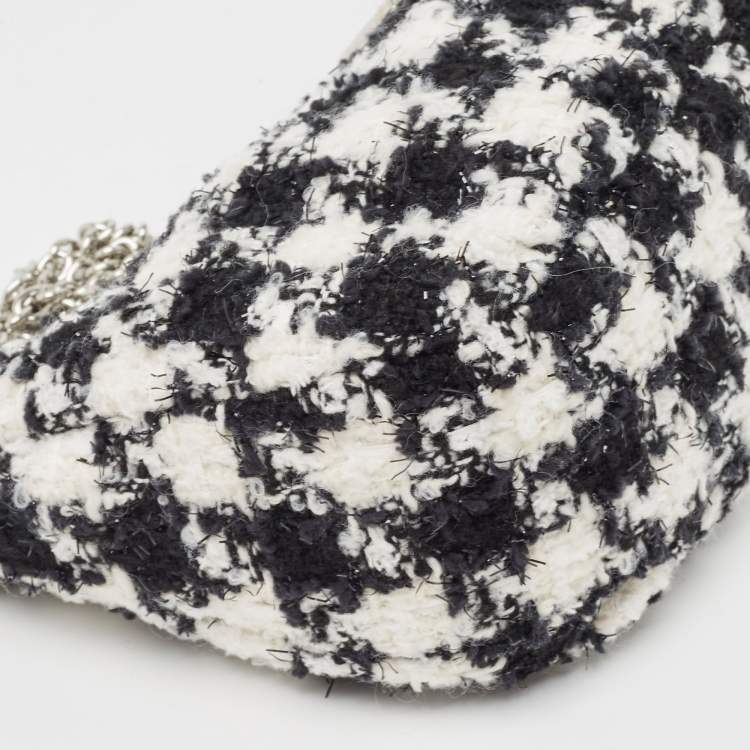 Pre Owned Furla White/Black Tweed Crossbody Bag 