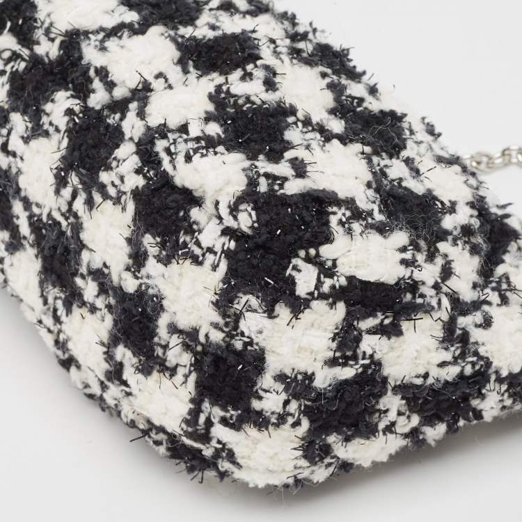 Pre Owned Furla White/Black Tweed Crossbody Bag 
