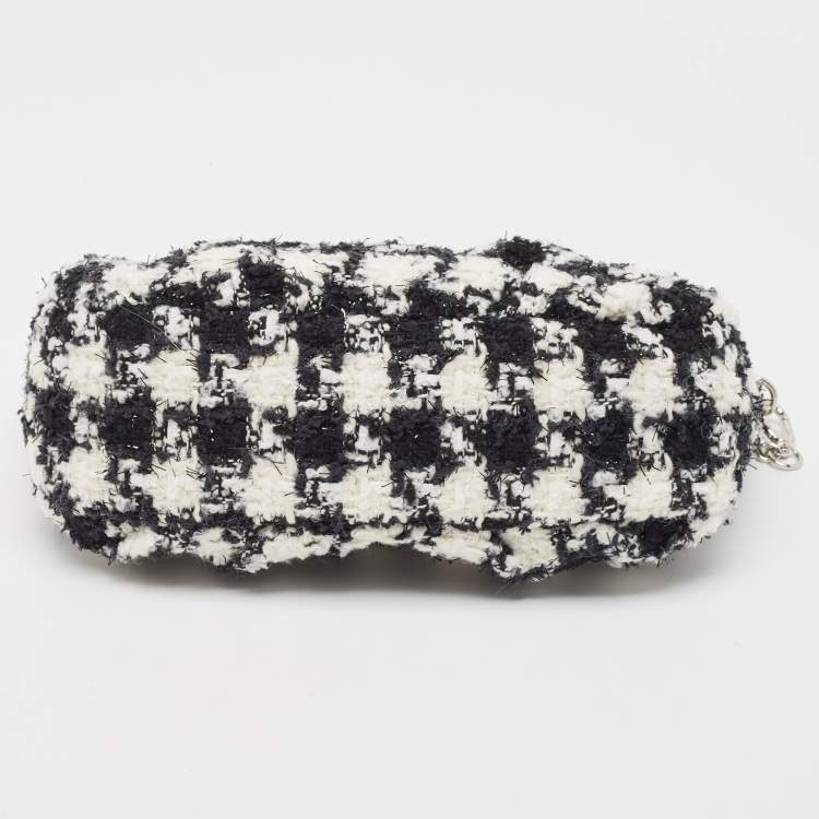 Pre Owned Furla White/Black Tweed Crossbody Bag 