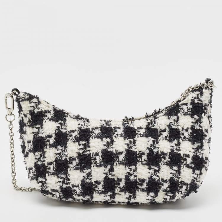 Pre Owned Furla White/Black Tweed Crossbody Bag 