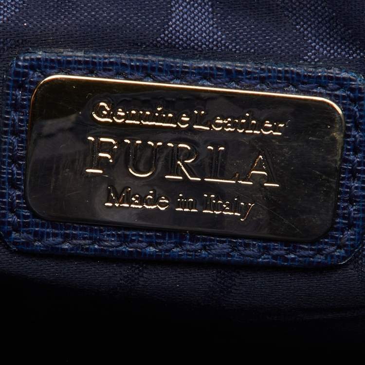 Pre Owned Furla Blue/Black Leather Flap Chain Shoulder Bag
