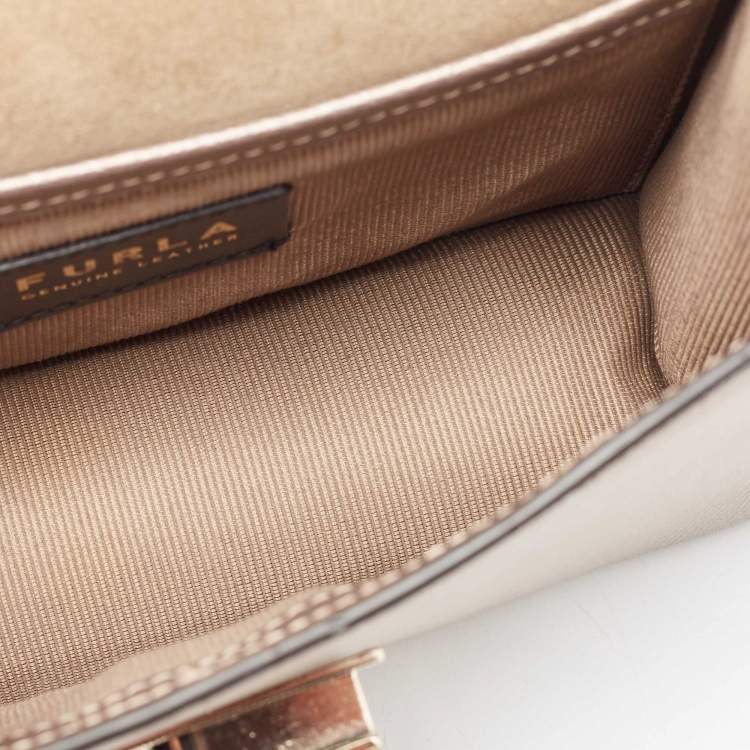 Pre Owned Furla Metallic Grey Leather 1927 Chain Shoulder Bag