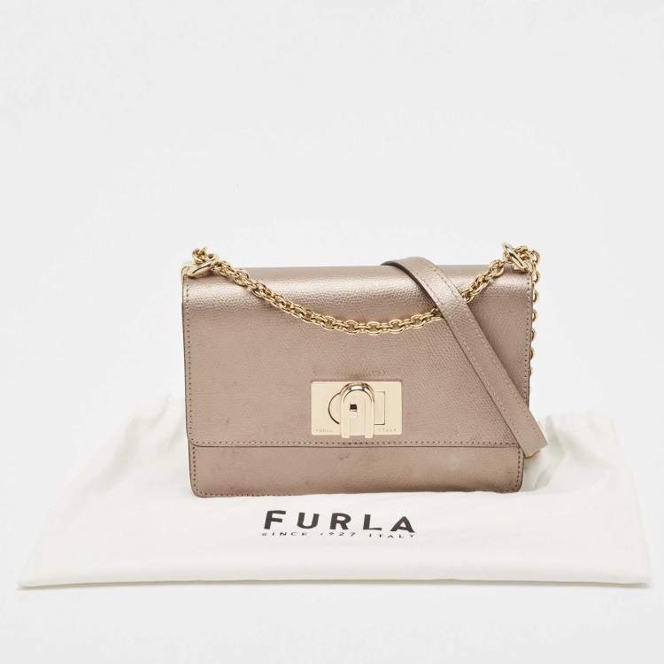 Pre Owned Furla Metallic Grey Leather 1927 Chain Shoulder Bag