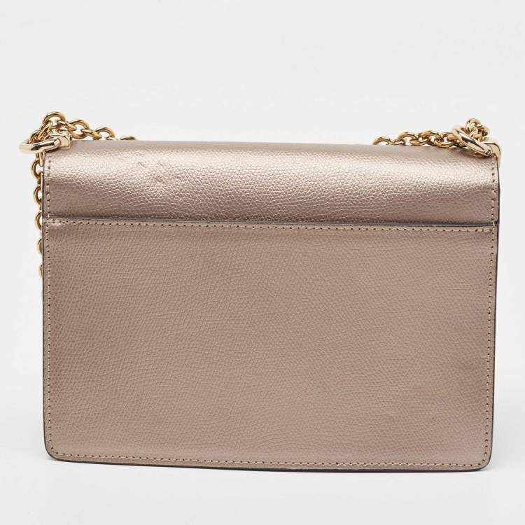 Pre Owned Furla Metallic Grey Leather 1927 Chain Shoulder Bag