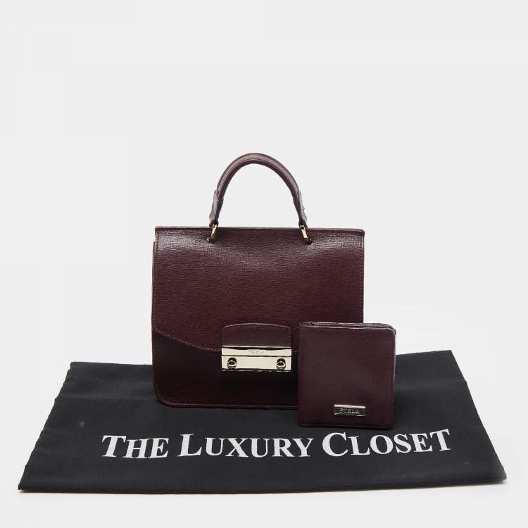 Pre Owned Furla Burgundy Leather Metropolis Top Handle Bag