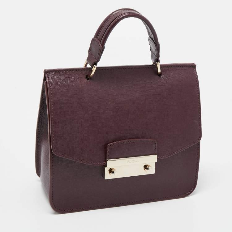 Pre Owned Furla Burgundy Leather Metropolis Top Handle Bag