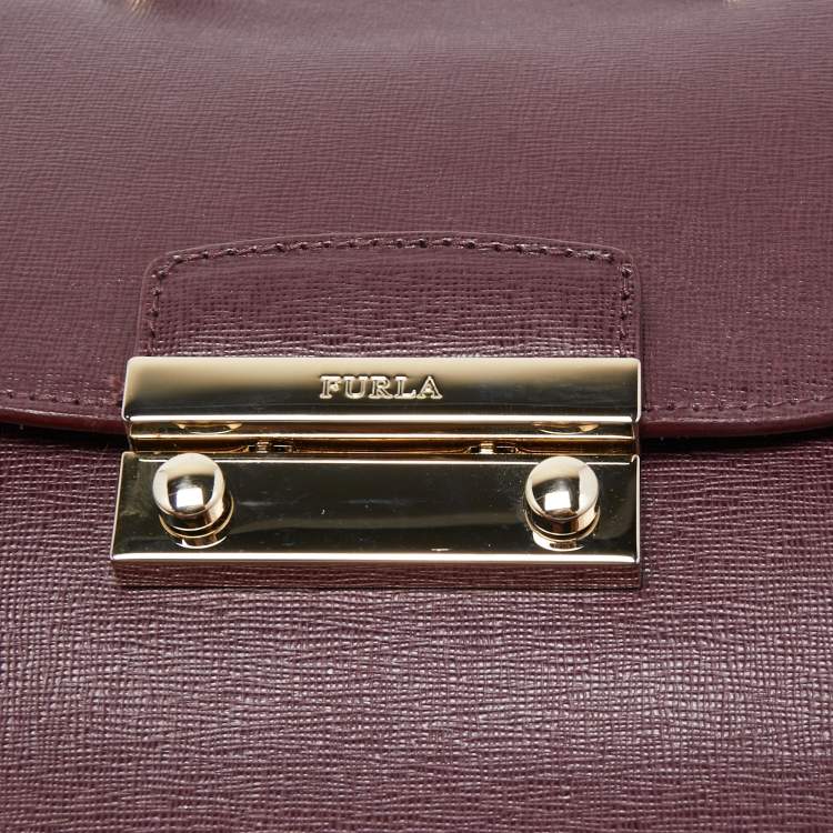 Pre Owned Furla Burgundy Leather Metropolis Top Handle Bag