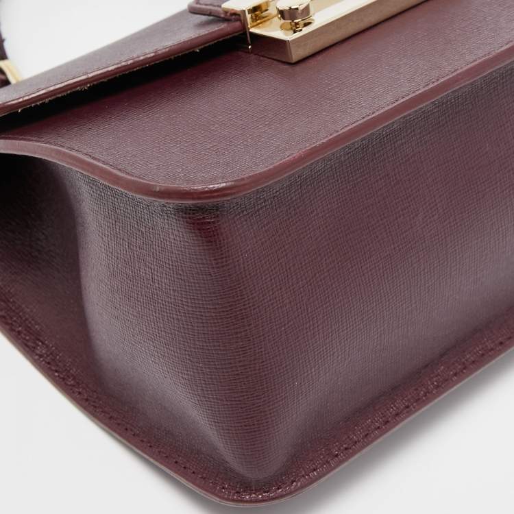 Pre Owned Furla Burgundy Leather Metropolis Top Handle Bag