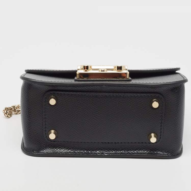 Pre Owned Furla Black Leather Mini Metropolis Chain Crossbody Bag