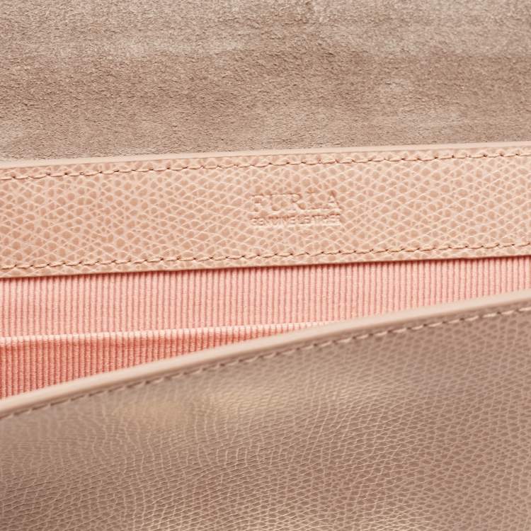 Pre Owned Furla Pink Leather Metropolis Envelope Wristlet Clutch