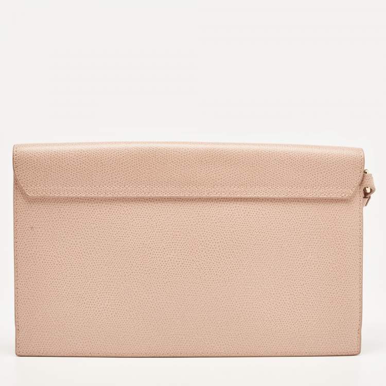 Pre Owned Furla Pink Leather Metropolis Envelope Wristlet Clutch