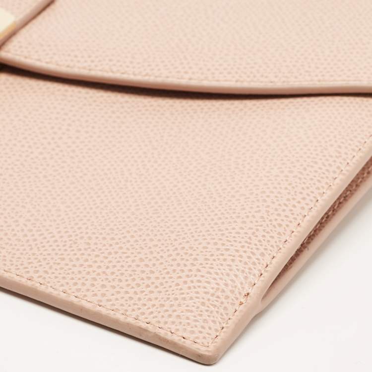 Pre Owned Furla Pink Leather Metropolis Envelope Wristlet Clutch