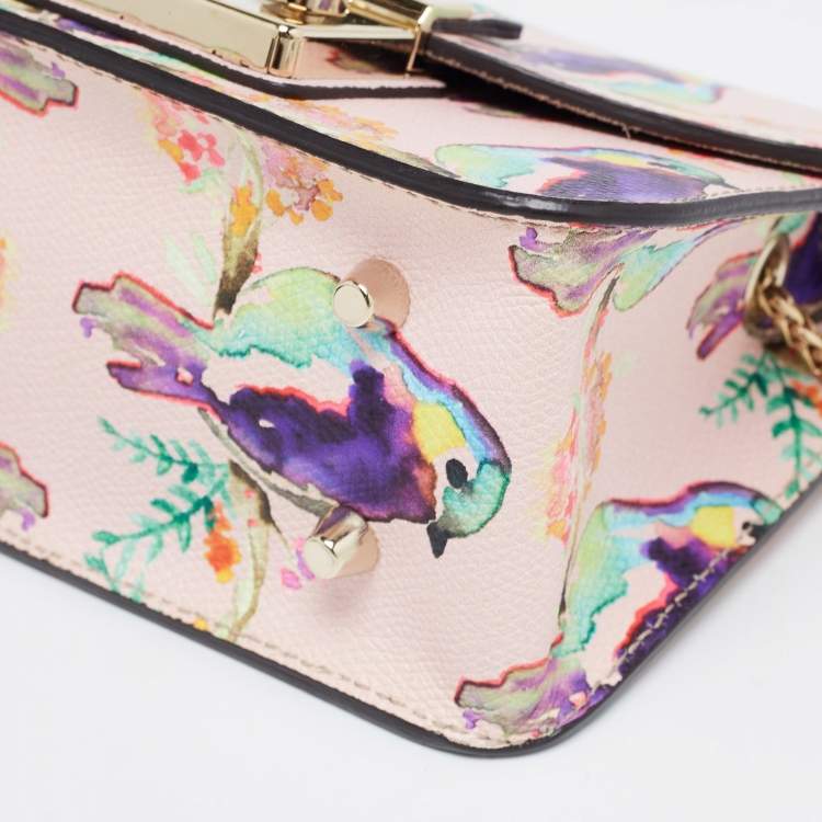 Pre Owned Furla Pink/Multicolor Bird Print Leather Mini Metropolis Crossbody Bag