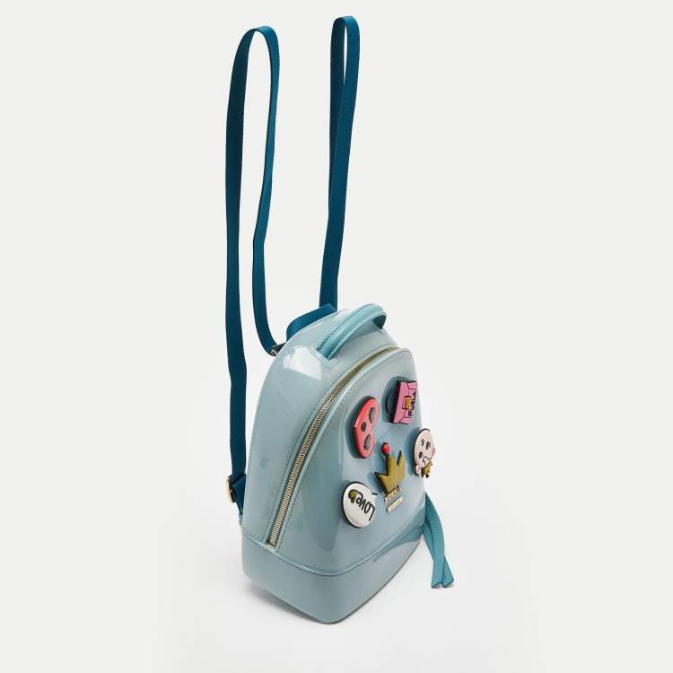 Pre Owned Furla Blue Rubber Embellished Candy Backpack