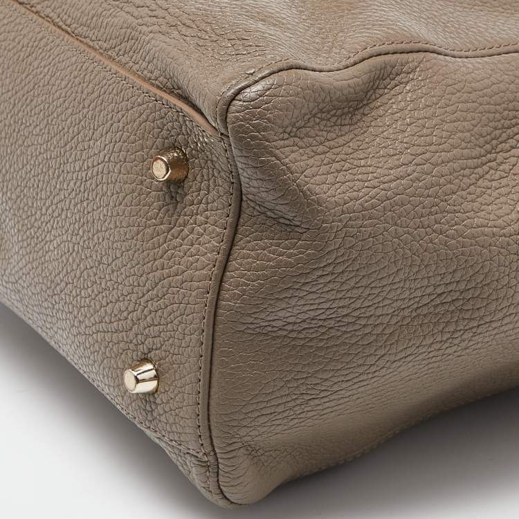 Pre Owned Furla Taupe Leather Zip Tote