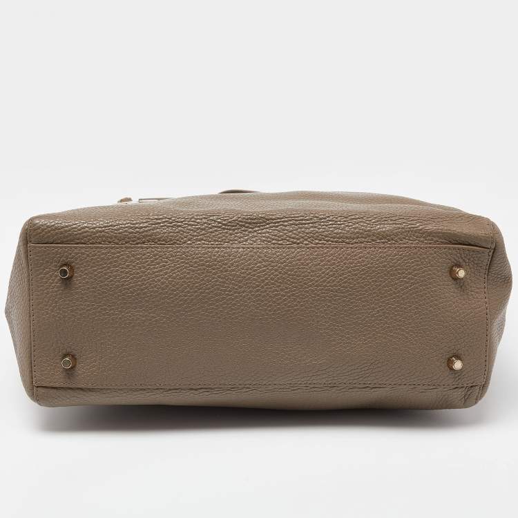 Pre Owned Furla Taupe Leather Zip Tote
