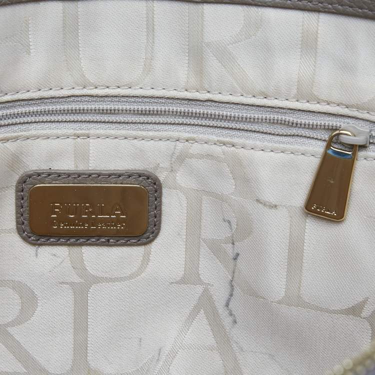Pre Owned Furla Taupe Leather Zip Tote