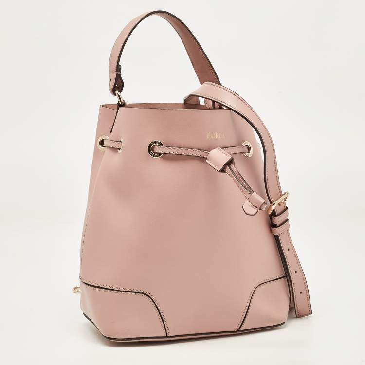 Pre Owned Furla Pink Leather Stacy Drawstring Bucket Bag