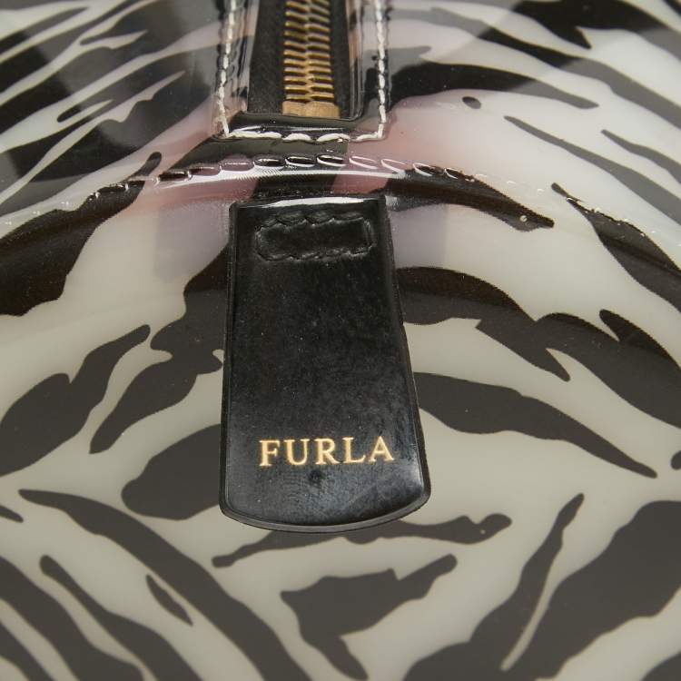Pre Owned Furla Black/White Zebra Print Rubber Candy Satchel