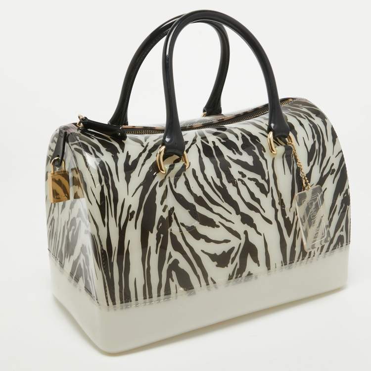 Pre Owned Furla Black/White Zebra Print Rubber Candy Satchel