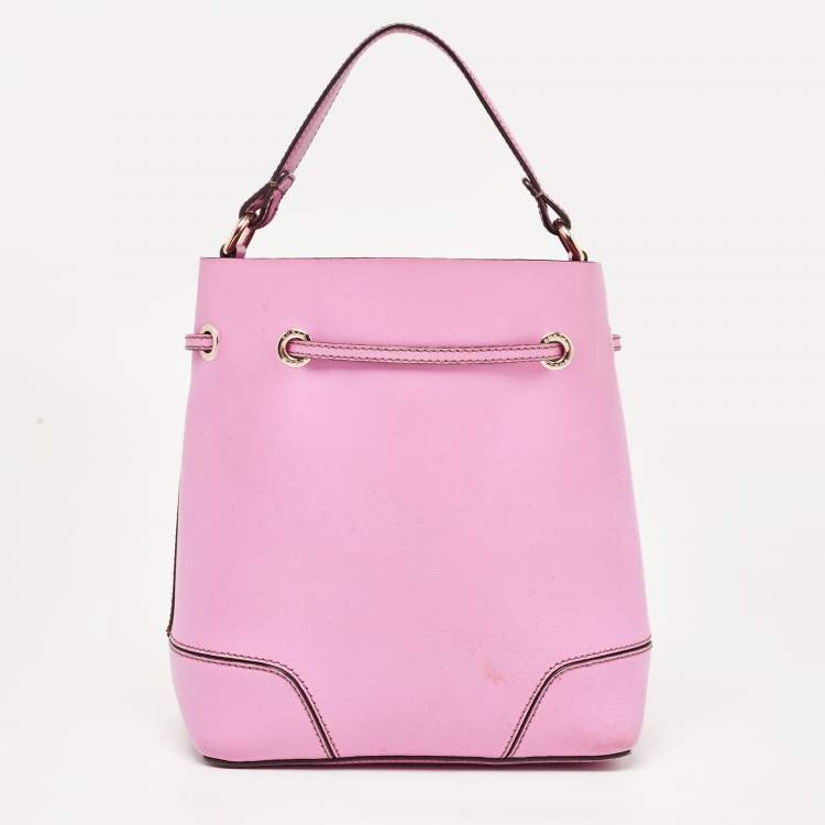 Pre Owned Furla Pink Leather Stacy Drawstring Bucket Bag