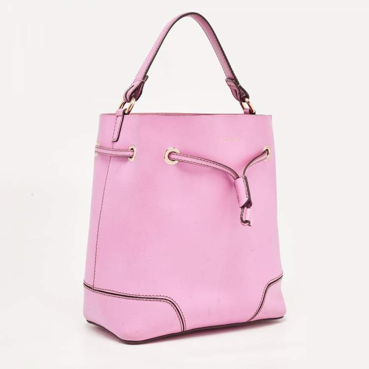 Pre Owned Furla Pink Leather Stacy Drawstring Bucket Bag